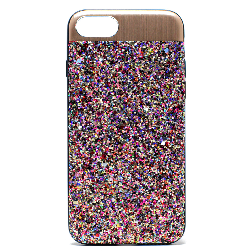 iPHONE 8 Plus / 7 Plus Sparkling Glitter Chrome Fancy Case with Metal Plate (Rainbow Purple)
